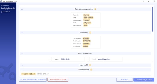 Widok teczki pasażera