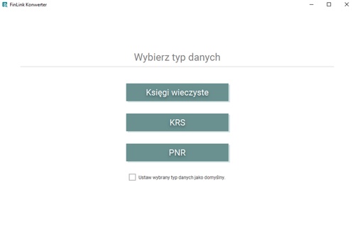 Ekran startowy aplikacji FinLink Konwerter