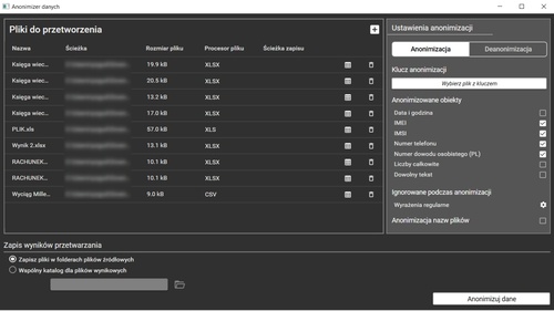 Przykład konfiguracji klucza anonimizacji