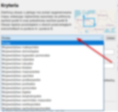 Okno wyboru obszaru z wysuwanej listy