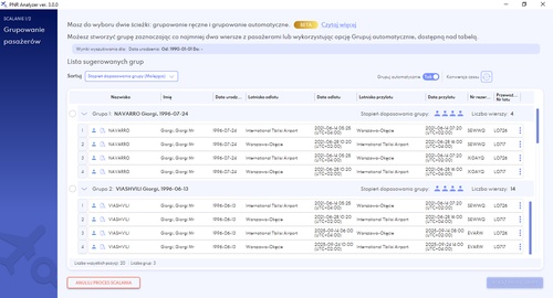 Grupowanie pasażerów