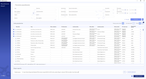 Widok listy pasażerów