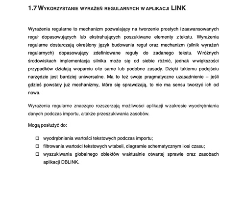 Wykorzystywanie wyrażeń regularnych w aplikacji LINK