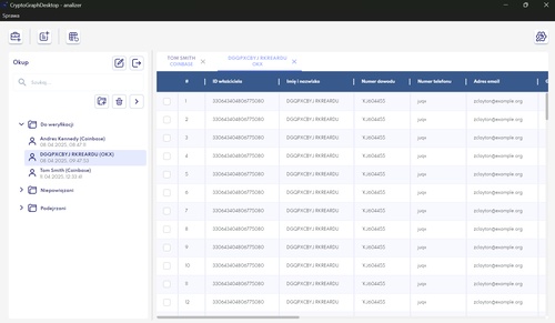 Ekran analizera z podglądem tabeli